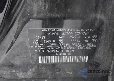 2020 Hyundai Accent Se из США, поврежденный, VIN 3KPC24A68LE109898